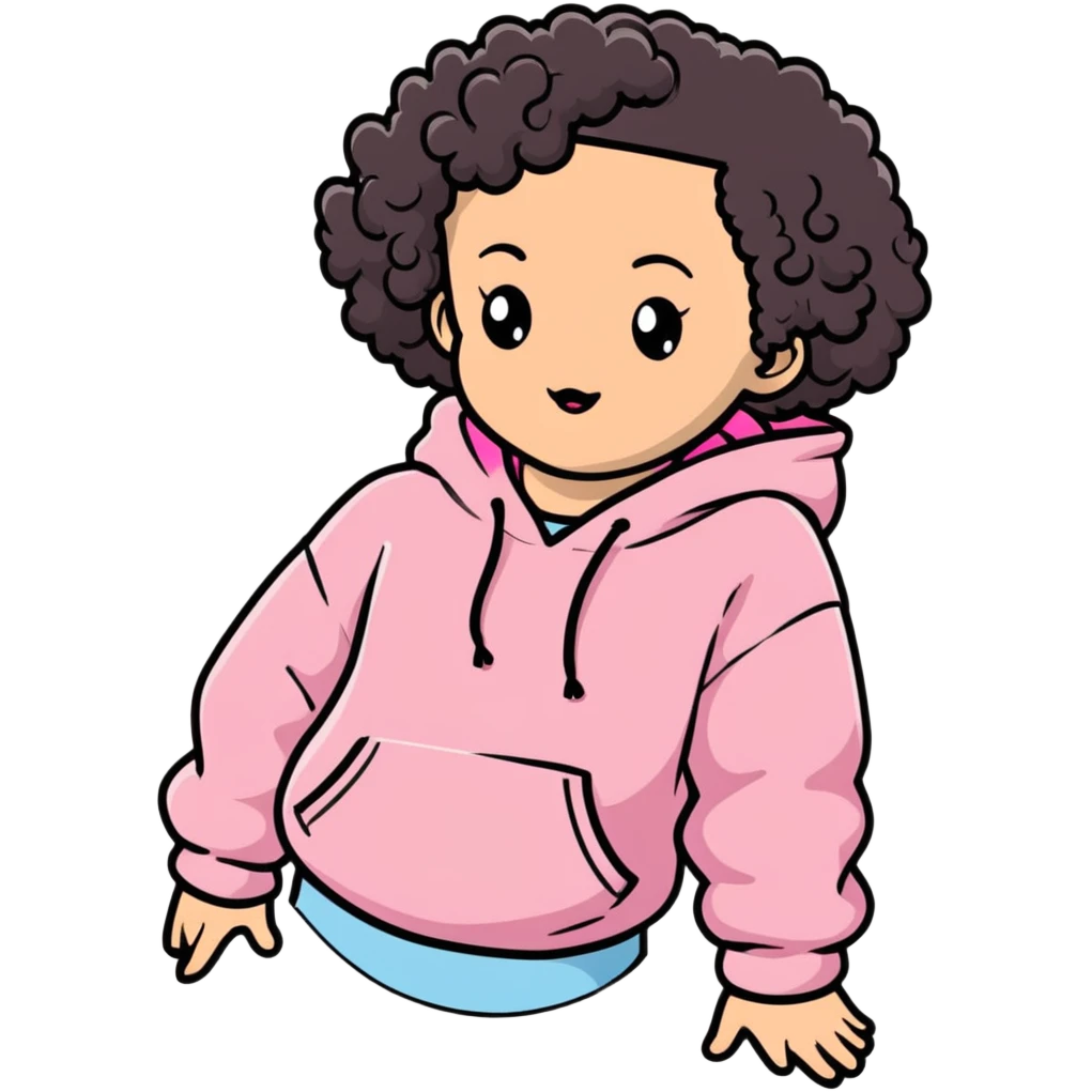 Girl with curly hair with a baby pink hoodie emoji