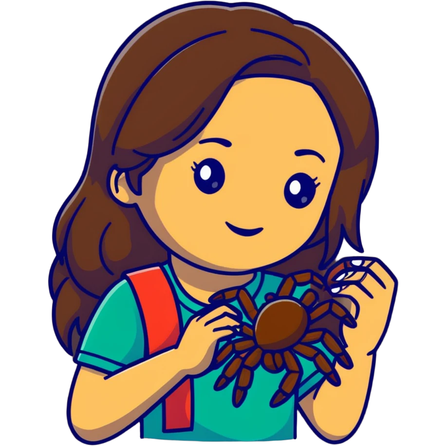 Ridiculously Attractive and athletic Mexican woman in her 20s with long dark brown hair with blonde highlights, with a tarantula emoji