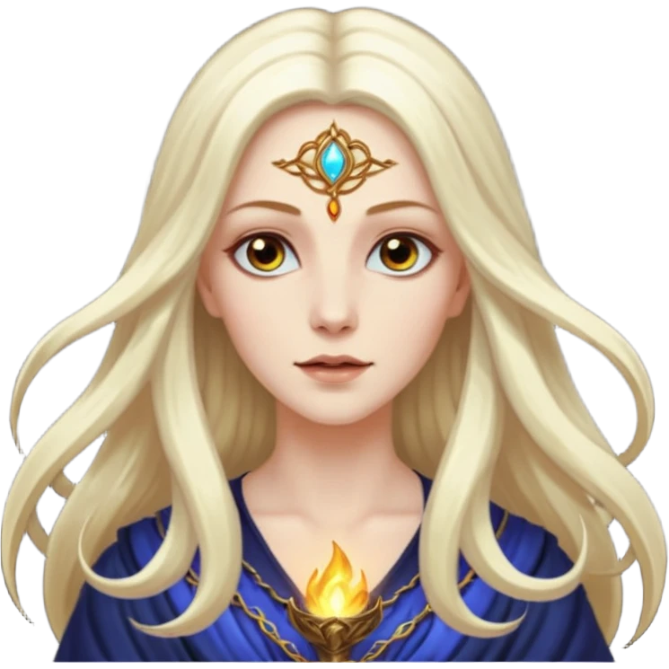 White Long Haired Women, Mystic seer — hair floating, glowing eyes emoji