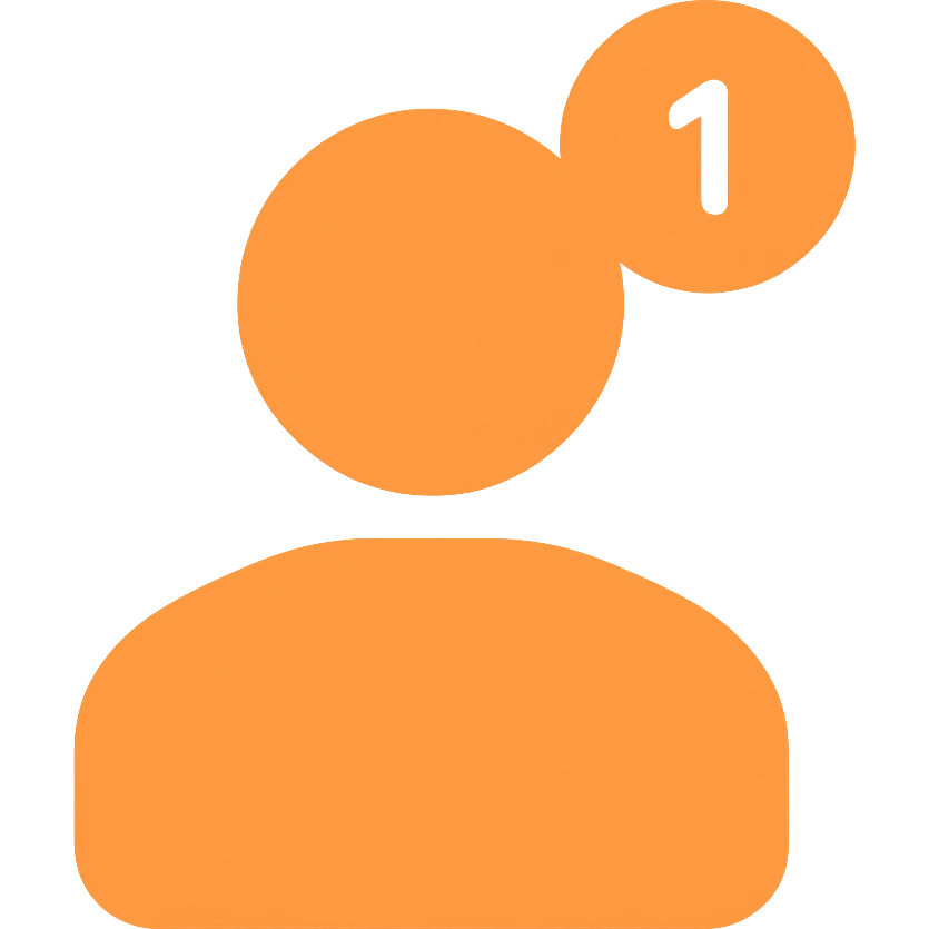 Remove the borders and add a small social detail like a notification icon or social symbol to the follower silhouette, keeping the orange color #fe6601 and transparent background. emoji