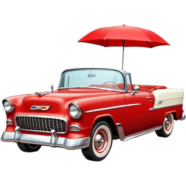 1955 Chevrolet Bel Air Convertible, Red-White color, with a bucket of brown mud pouring down on it. 32x32 pixels, aspect ratio: 1:1 emoji