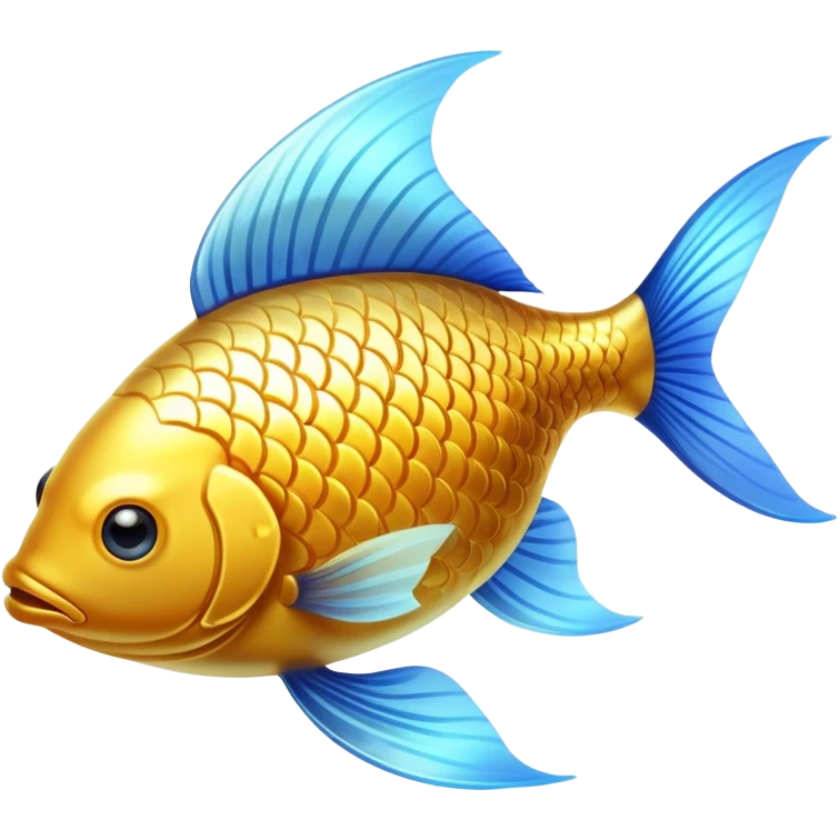 Ethereal golden fish symbol glowing with soft radiance, surrounded by a subtle blue aura. The fish has flowing, graceful lines with shimmering scales and translucent fins that appear to be moving in water. emoji