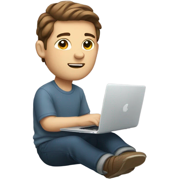 white-skinned male brown hair product designer sitting with macbook emoji