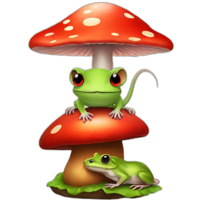 Rat on top of a red mushroom along with a frog emoji