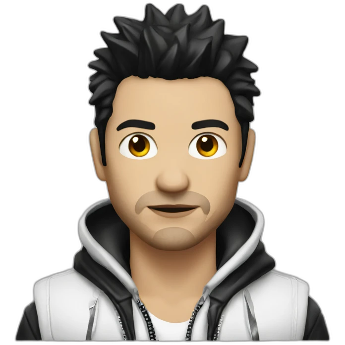 Punk male with white hood leather jacket with dark hair emoji
