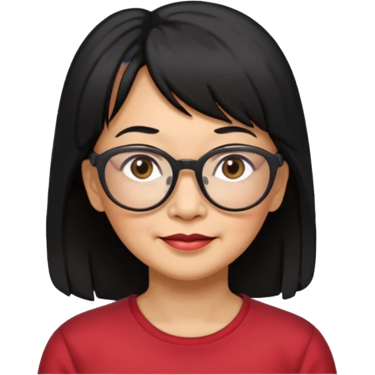 filipino woman black hair in one pony tail with straight bangs and big glasses, 60 yr old

 emoji