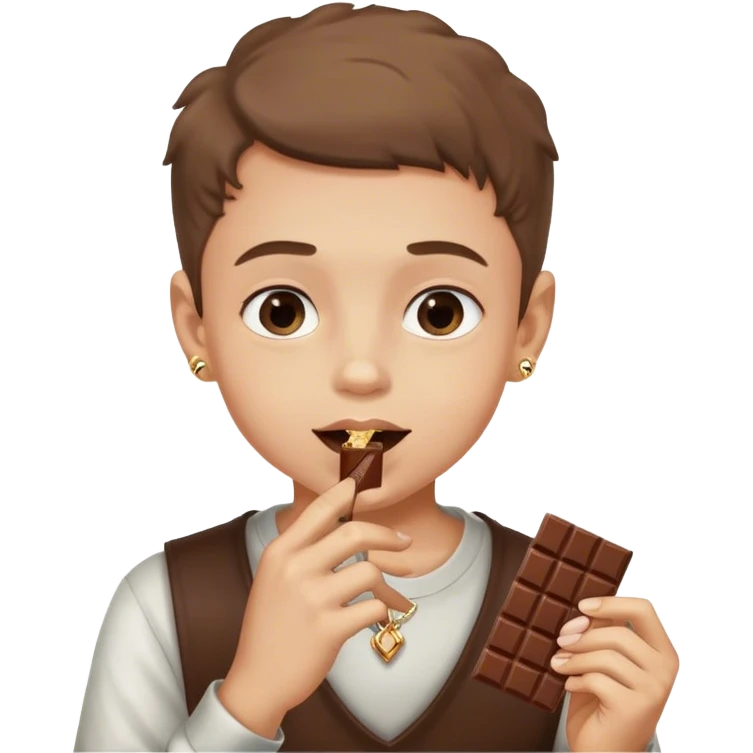 boy with ring and jewelry eating a chocolate bar  emoji