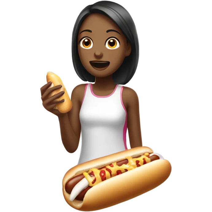 a girl eating fresh hotdog with mayonnaise spilled emoji