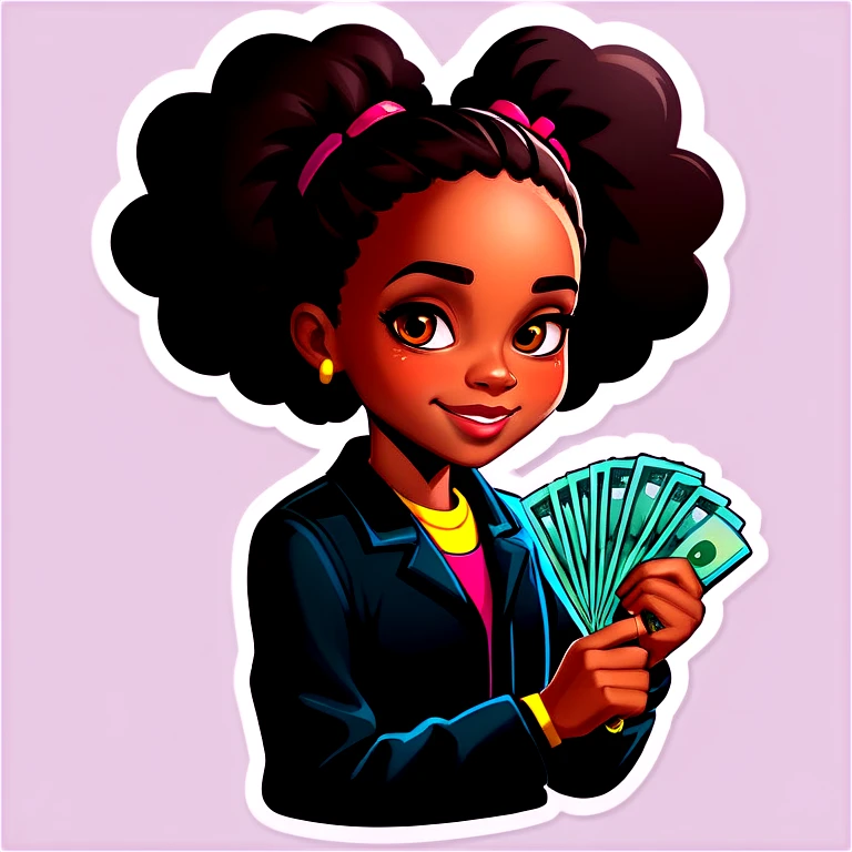 Black girl with money emoji
