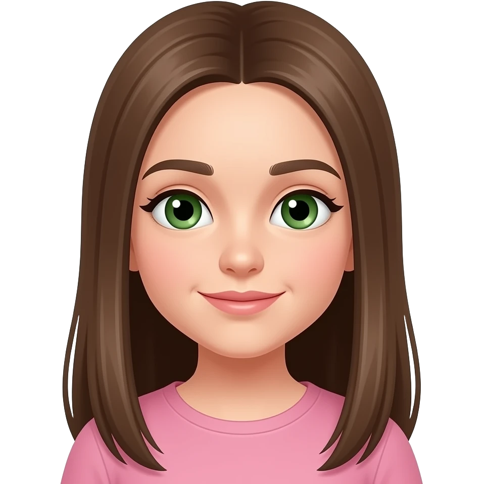 jeune fille au cheveux lisse long et brun et aux yeux vert emoji