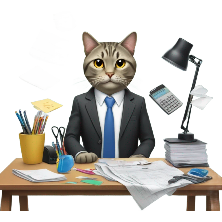 busy cluttered office with cat manager emoji