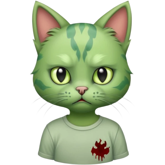 a super cute zombie green cat with shirt, look sad but not danger

 emoji