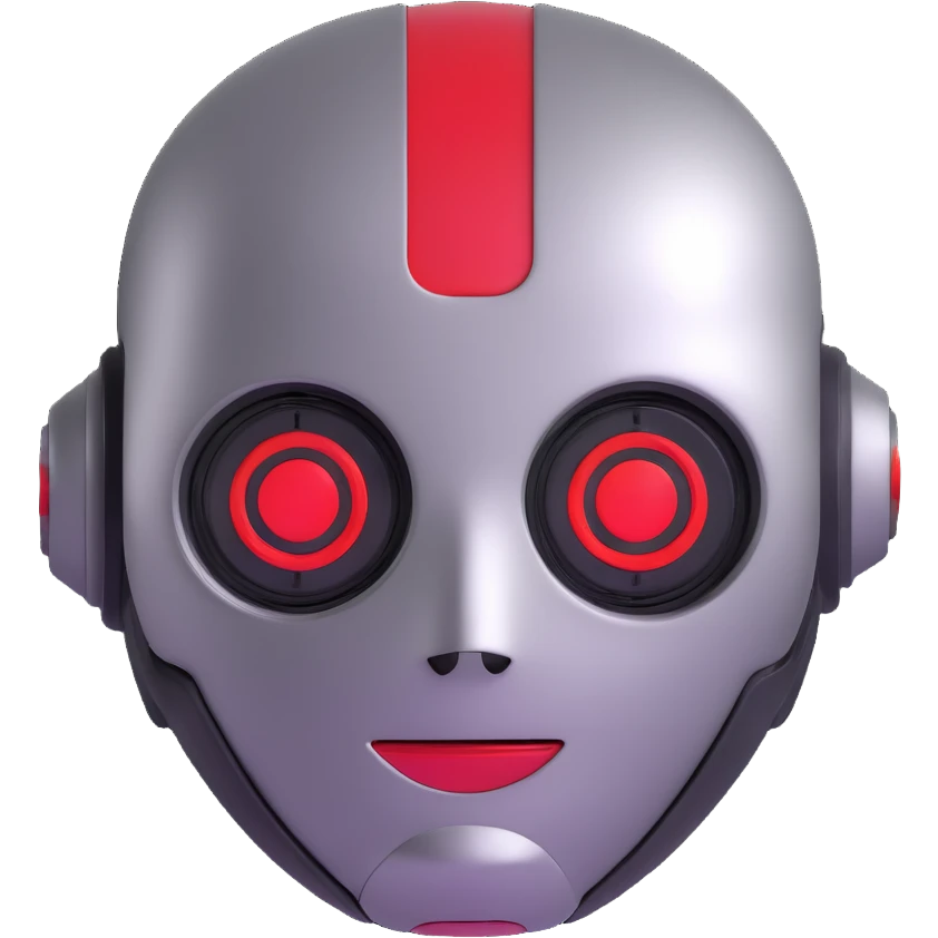polished minimalistic perfectly round steel robot face with a red line instead of eyes, simple clean design emoji