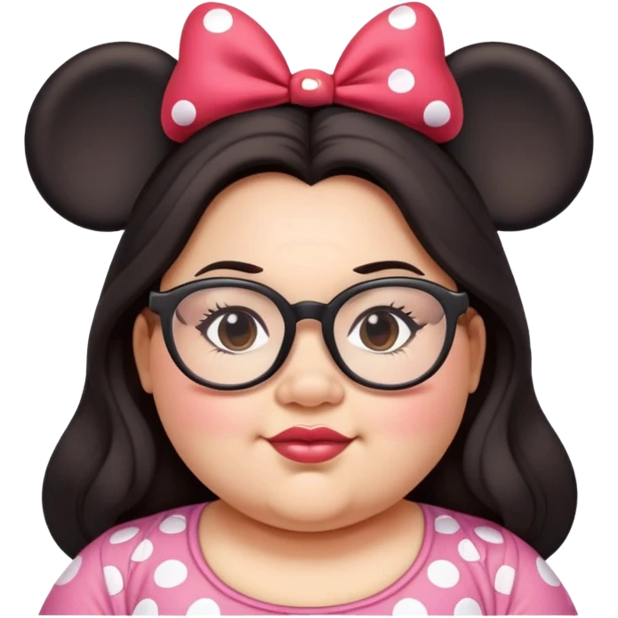 Chubby Woman glasses Long dark hair Minnie mouse ears emoji
