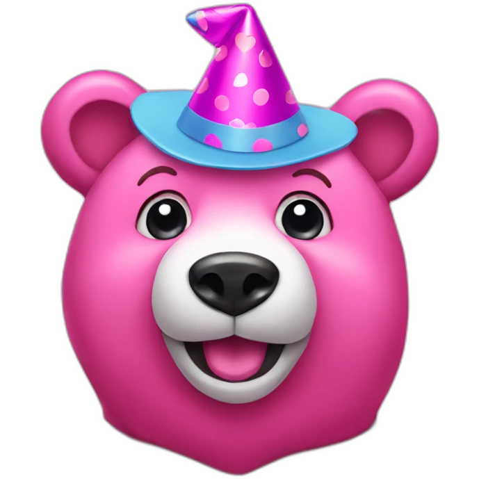 pink bear with heart eyes and party hat emoji