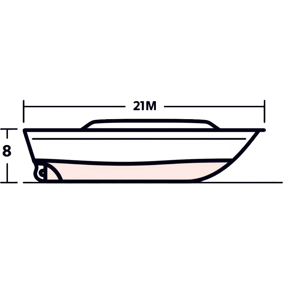 technical diagram of 8 meter boat hull with measurement marked emoji