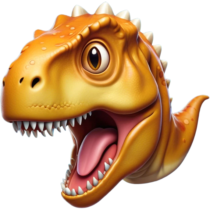 Cinematic Comical T-rex Portrait Emoji, Head tilted dramatically with an exaggeratedly shocked expression, featuring its iconic massive head, tiny comically expressive arms, and wide, playful eyes full of humorous disbelief, Simplified yet hilariously expressive features, highly detailed, glowing with a slightly sassy prehistoric glow, high shine, dramatic yet playful, stylized with an air of cheeky dinosaur mischief, soft glowing outline, capturing the essence of a meme-worthy T-rex that looks ready to side-eye its way into viral fame! emoji