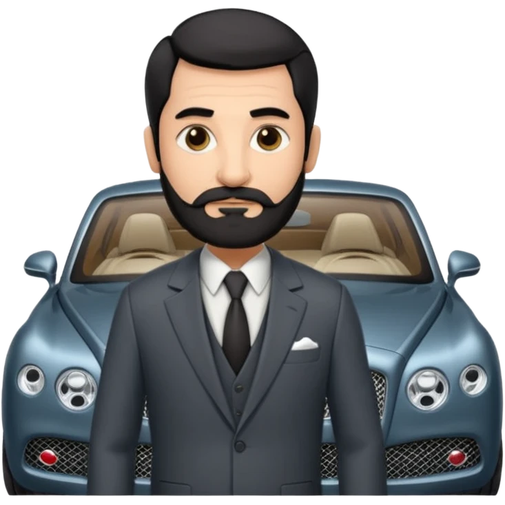 Professor Bentley Dyed black gray hair  frencb beard graying indian guy in suit with a bentley car emoji