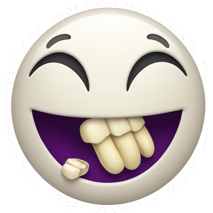 A laughing smiley face with a bone in its mouth emoji