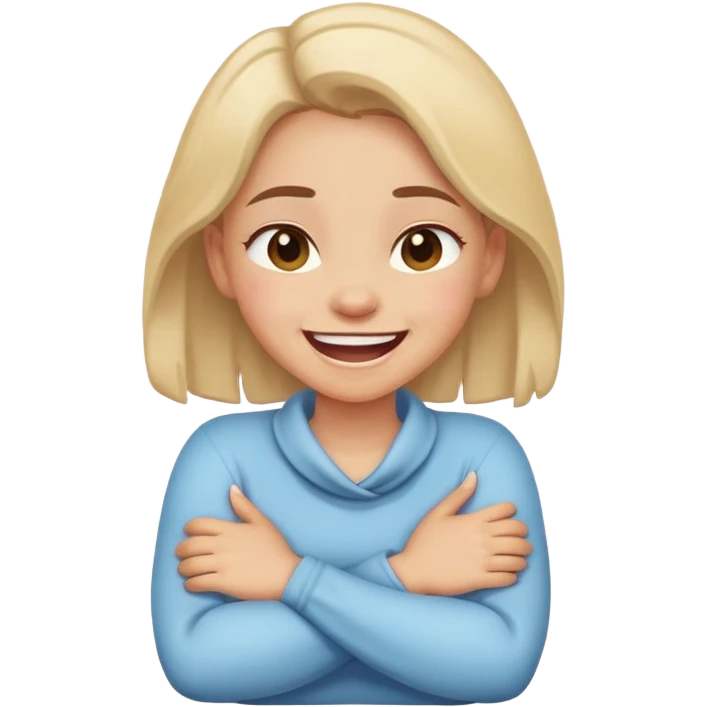 Girl crossed arms holding neck and laughing emoji