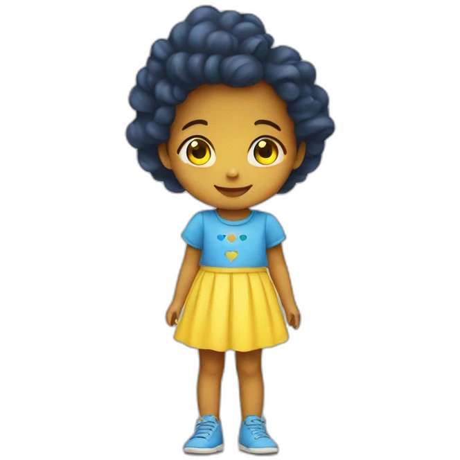 little girl with blue and yellow heart and she is kind emoji