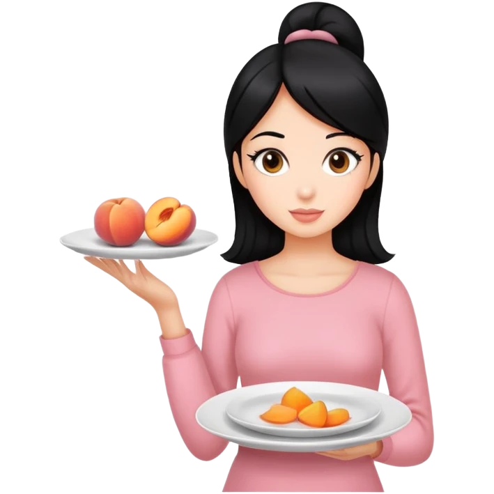 Girl with two plates black hair and peach skin  emoji