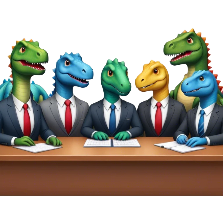 different office dinosaurs in suits sitting along the conference table emoji