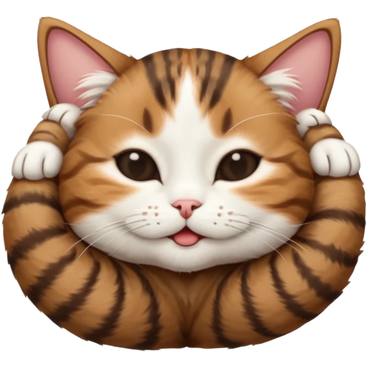 dark brown tabby and white cat in funny positions upside down with eyes closed emoji