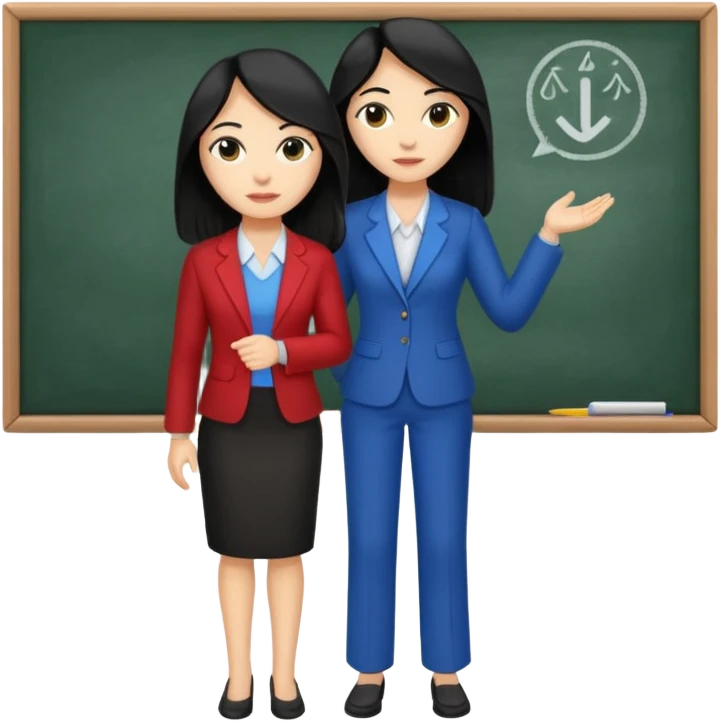 Women, professionals, teachers, black long hair, full body emoji