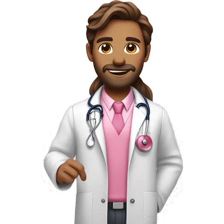 Long brown hair doctor in pink undershirt white coat over pink stethoscope  emoji