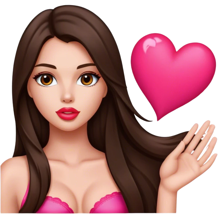 Skinny plump lips heart victoria’s secret model with long brunette straight hair sending heart emoji