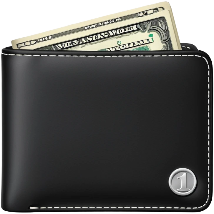 black wallet with a single one dollar bill inside, just one dollar emoji