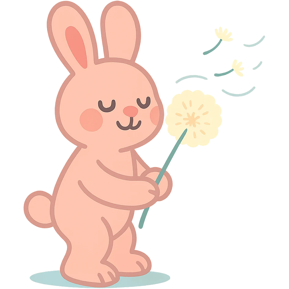 bunny holding a dandelion in the breeze, gentle spring vibe, soft pastel colors, pastel-toon style emoji