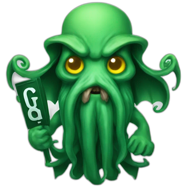cthulhu with a beard holding a sign saying GG emoji