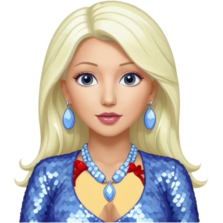 Christina Aguilera with long platinum blonde hair, periwinkle sequin outfit  emoji