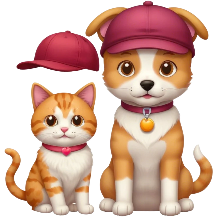 Dog with cap and a cat with toys  emoji