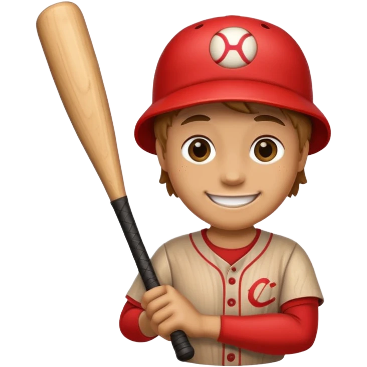 Log with a smiling face holding a baseball bat. emoji
