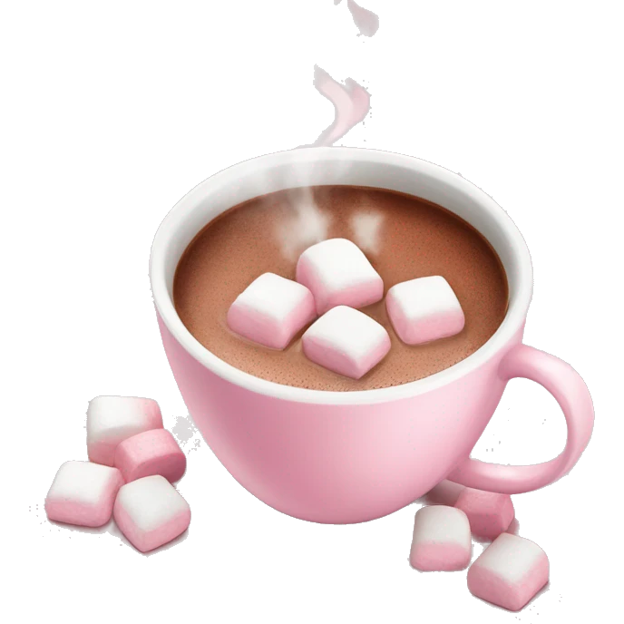 Light Pink mug of hot chocolate with marshmallows  emoji