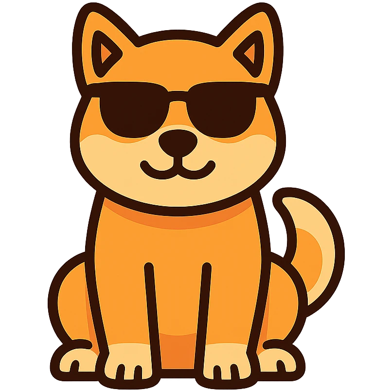 minimalist tech friendly vector logo of a Shiba Inu dog looking comfortable safe possibly with sunglasses warm cheerful colors no text no background elements suitable for vehicle UI emoji