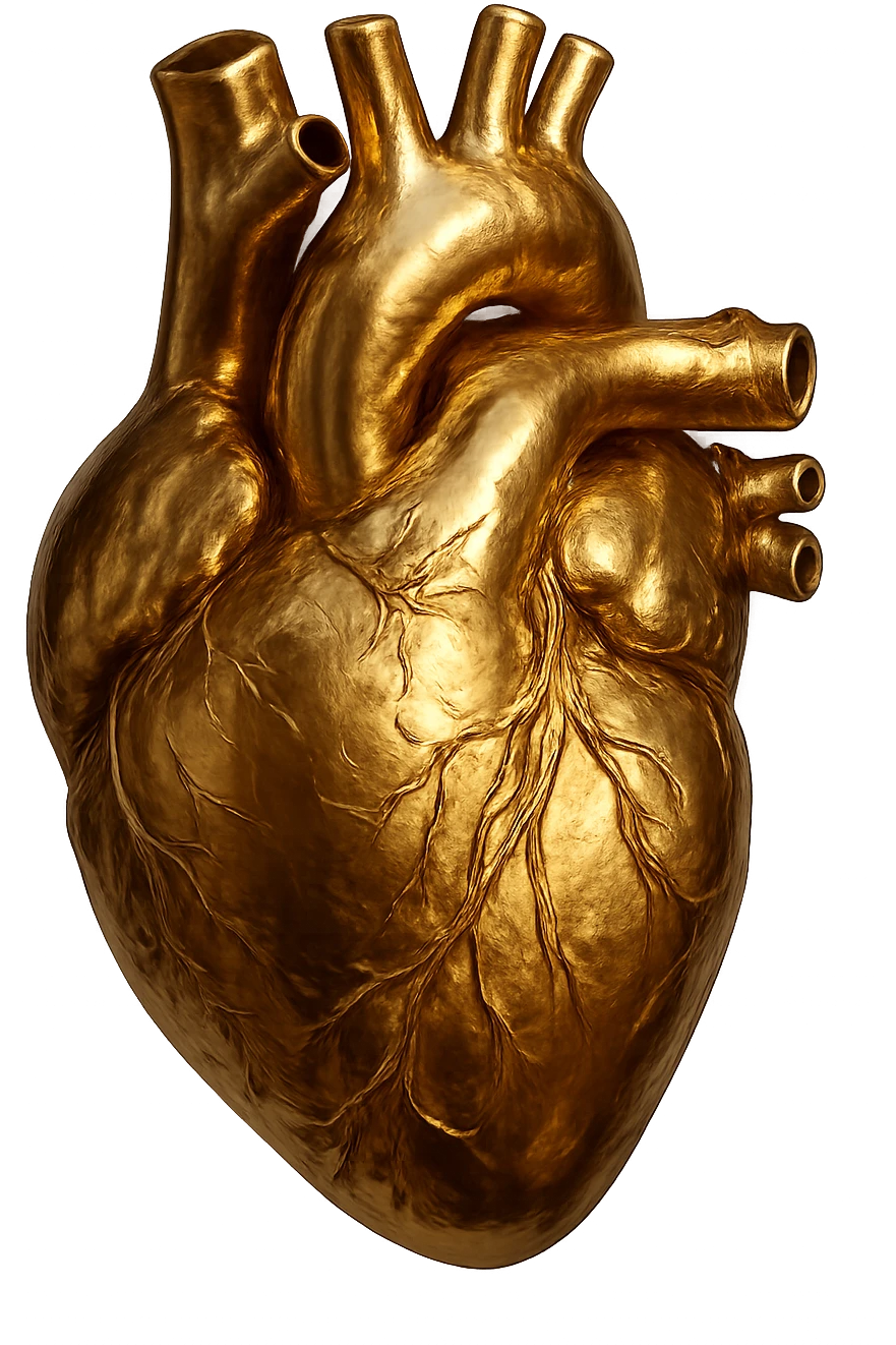 realistic digital art of a heart with a liquid gold effect, no background emoji