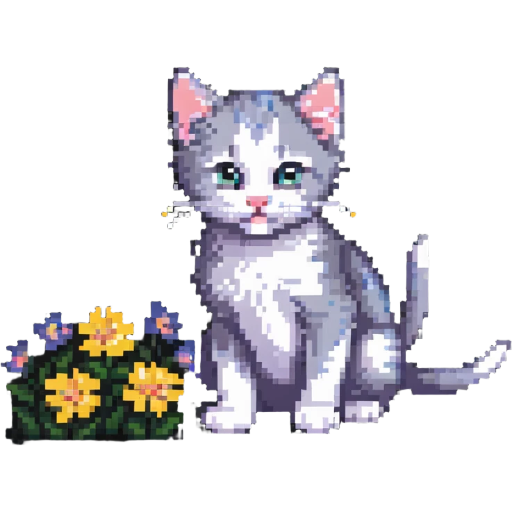Kitten smells flowers emoji