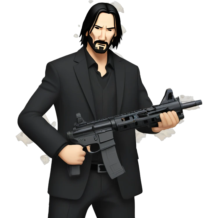 John Wick holding an AR 15 with words BABA YAGA emoji