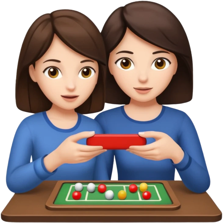 мама брюнетка и дочка брюнетка играют в игру emoji