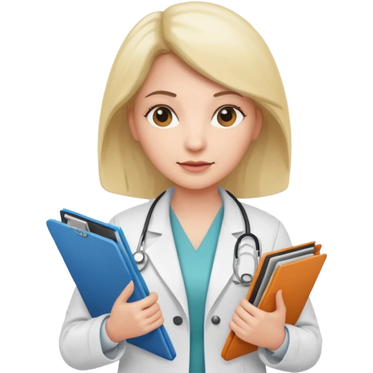 A female doctor with a folder of slides in her hands emoji