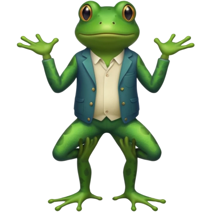 قورباغه ای که‌ ایستاده و دستش پشت کمرشه  و لباس تنشه emoji