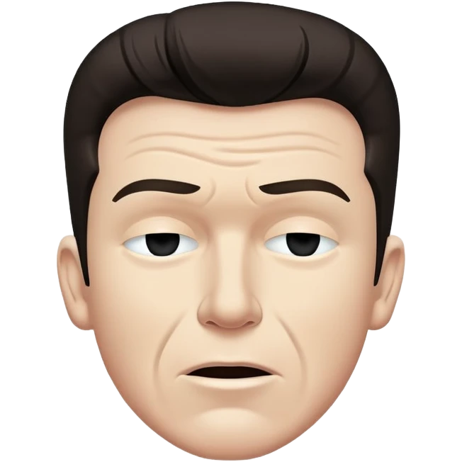 Rick Astley with straight face but with front teeth out and the picture is from the era of the 1920s-1930s or 40s and his eyes are closed (he might be sleeping) with ink coming out of his eyes emoji