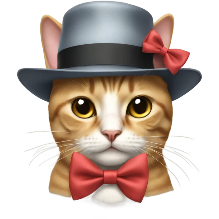 Cat wearing a bow tie and hat emoji