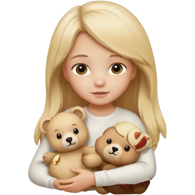 Blonde little girl, long hair, white long sleeve, with beige bear emoji