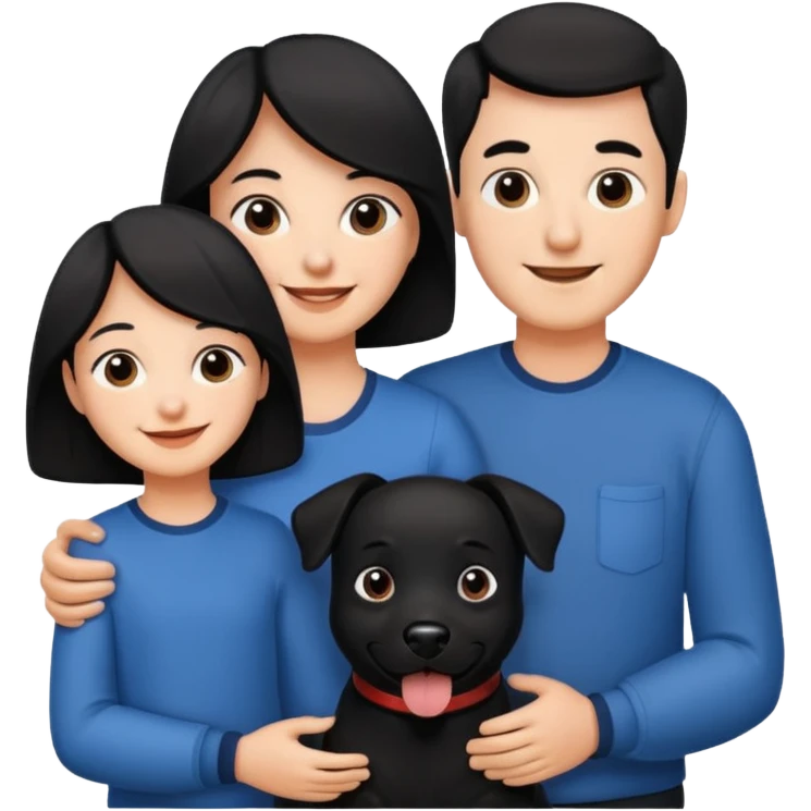 Mom dad boy and black dog  emoji