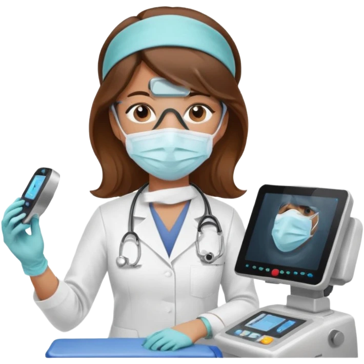 brown haired female doctor working an ultrasound machine emoji